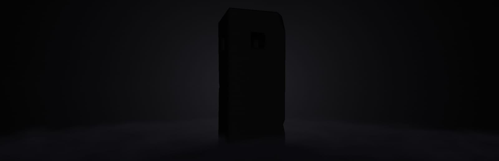 게임 『Epigraph』의 콘셉트 아트. 어두운 배경에 서 있는 검은 직육면체 모양 기둥.