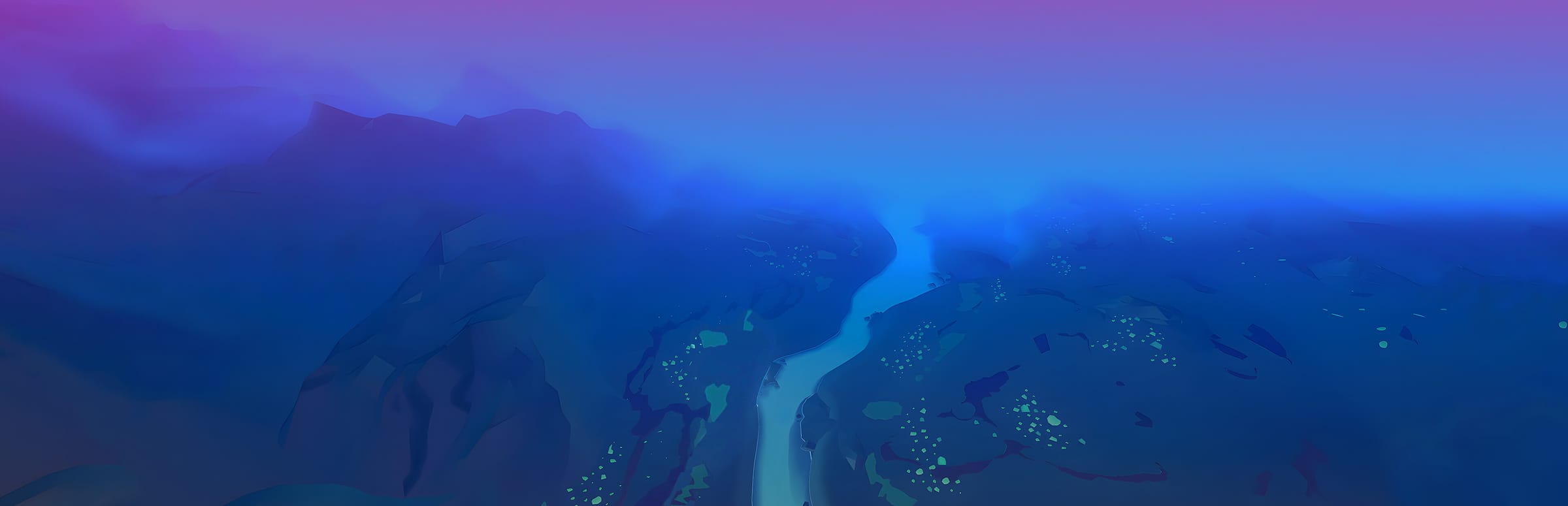 게임 『Atuel』의 콘셉트 이미지. 물안개 낀 평야에 강이 흘러가는 몽환적인 모습.