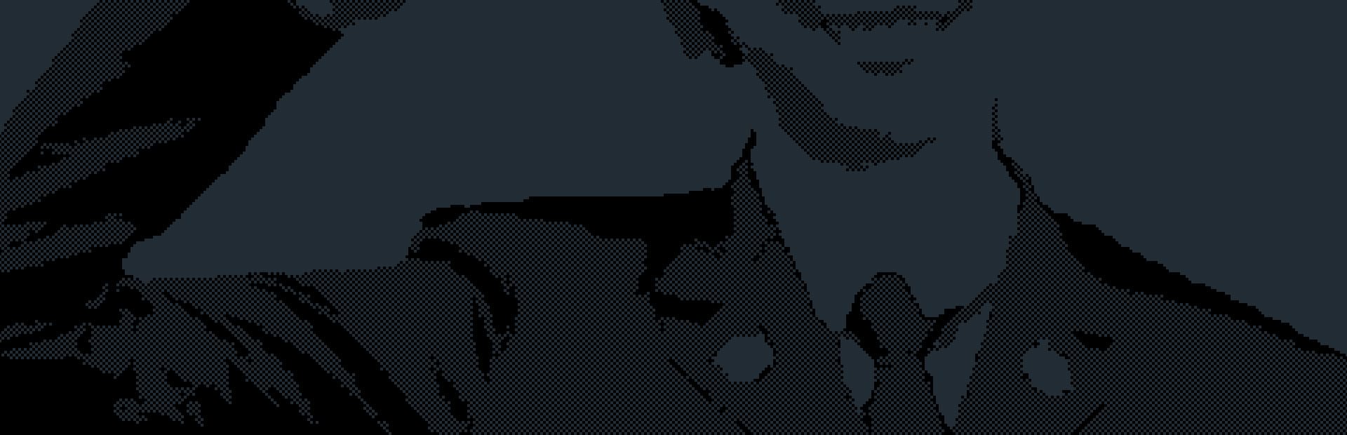 게임 『리갈 던전』의 콘셉트 아트. 옷깃장이 붙은 제복을 입은 사람이 경례하며 웃고 있는 모습이 코 아래부터 가슴 위까지 보이게 크롭된 단색 점묘화.