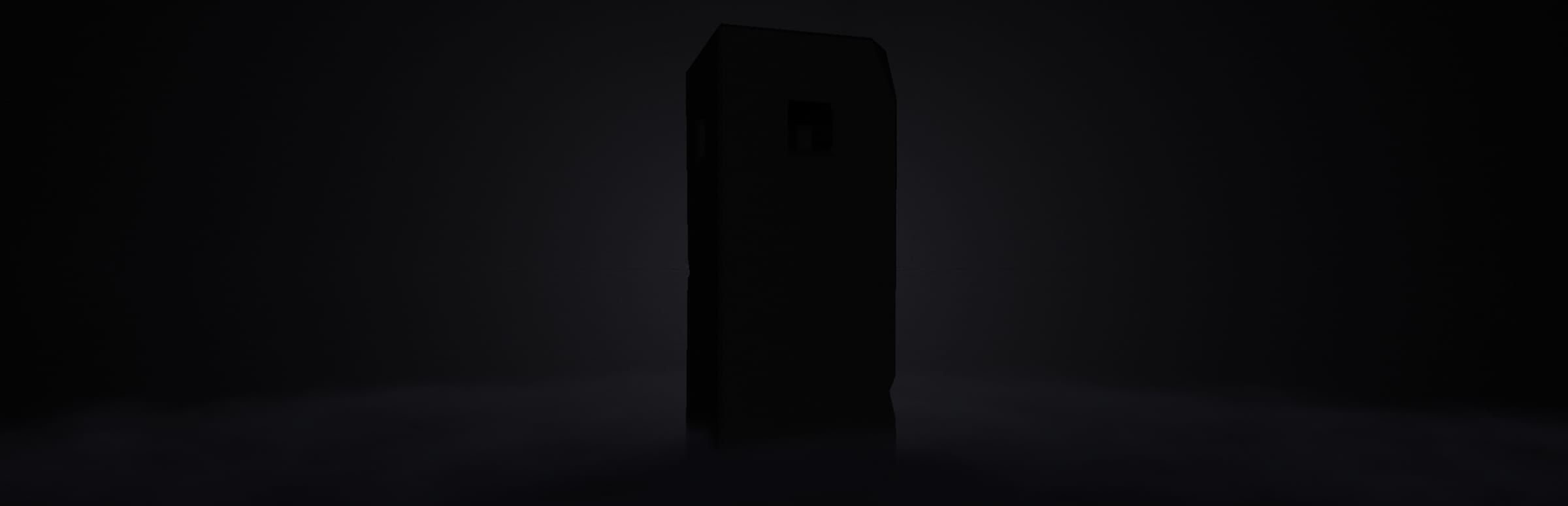 게임 『Epigraph』의 콘셉트 아트. 어두운 배경에 서 있는 검은 직육면체 모양 기둥.